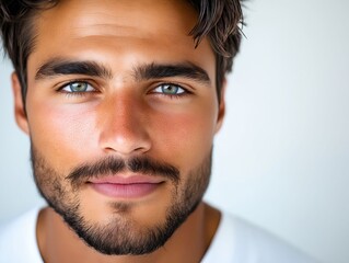Naklejka premium A close up of a man with a beard and blue eyes