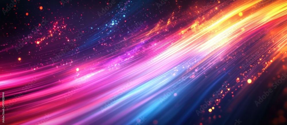 Poster futuristic abstract background with glowing light rays and dynamic motion in blue and pink