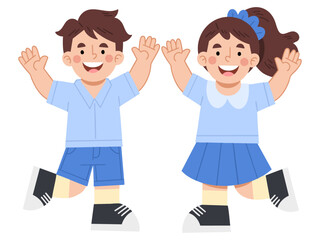 Obraz premium Illustration of a cheerful boy and girl