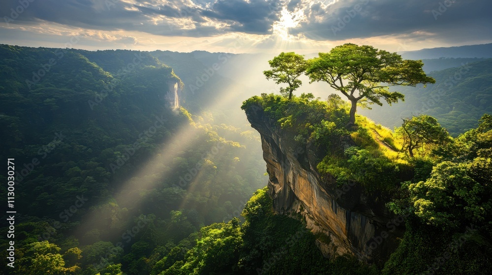 Poster Cascading waterfall flowing between dimensions mystical landscape high fidelity visuals ethereal environment dreamlike viewpoint surreal concept for seo impact