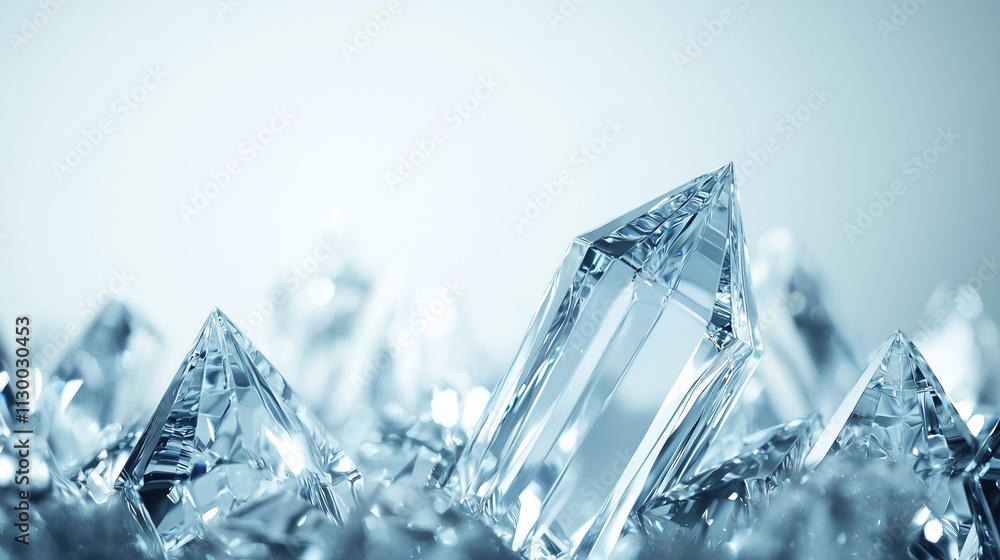 Poster icy crystal clusters: sparkling shards of ice glisten in a captivating display of nature's artistry.