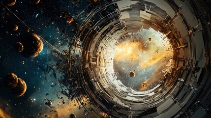 Obraz premium Interdimensional fold cosmic event space high fidelity scene galactic environment aerial viewpoint cosmic concept