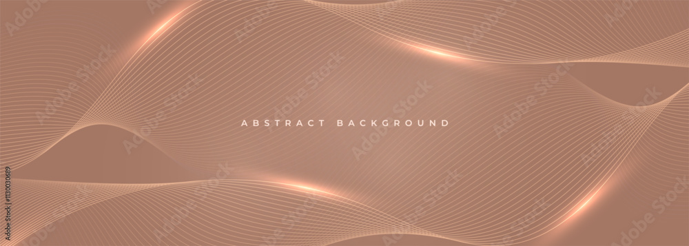 Poster Mocha mousse wide abstract vector background with glowing brown wavy lines. Vector illustration in trendy color of the year 2025
