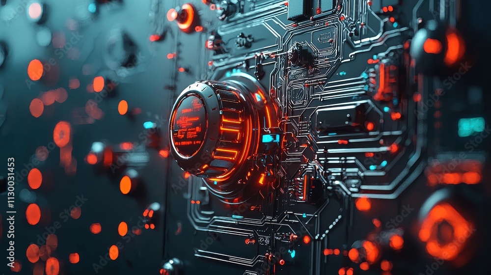 Leinwandbilder Illuminating anomalies discovering dimensional distortions in a high-fidelity glowing grid futuristic tech environment close-up view for visual exploration