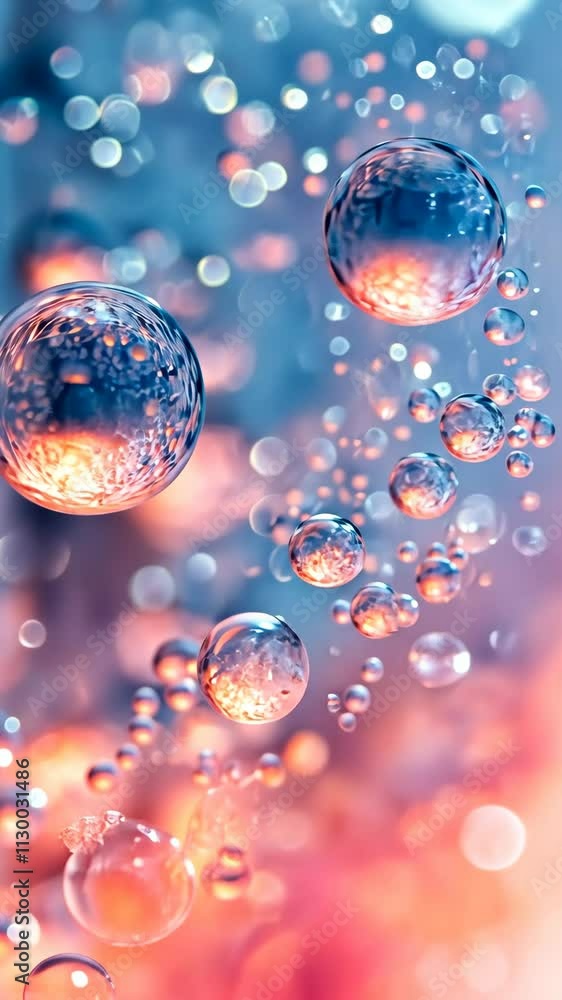 Poster bubbles suspended in clear water create a mesmerizing underwater view with glimmers of light at dawn