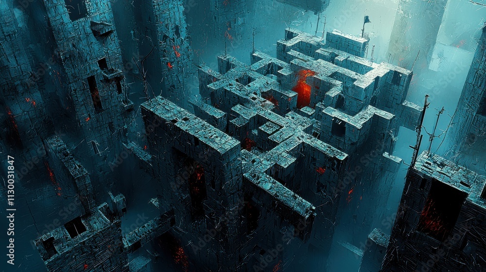 Poster navigating the shifting paths of a multidimensional maze digital realm high fidelity surreal environ