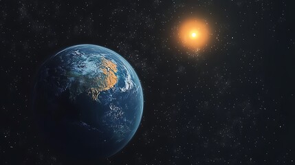 Obraz premium Background of space with blue Earth and sun star