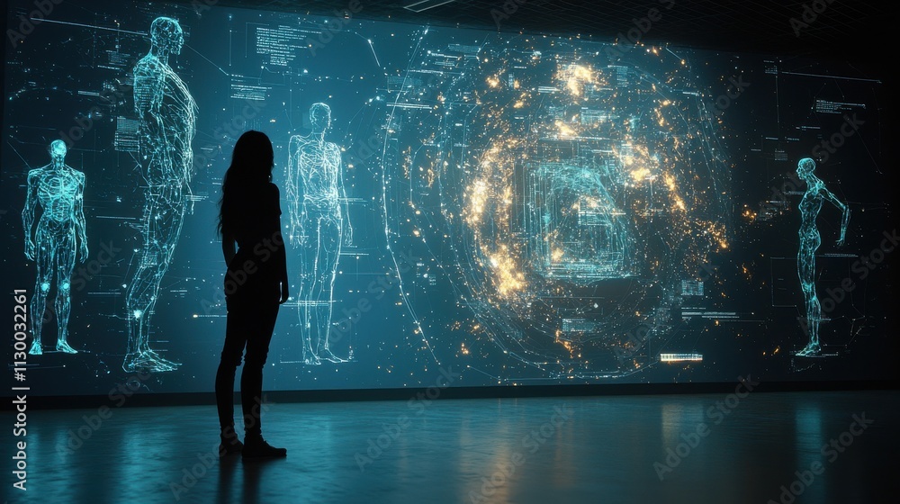 Aufkleber Exploring holographic projections in an immersive room high fidelity visualization of parallel universes technology environment futuristic viewpoint conceptual art