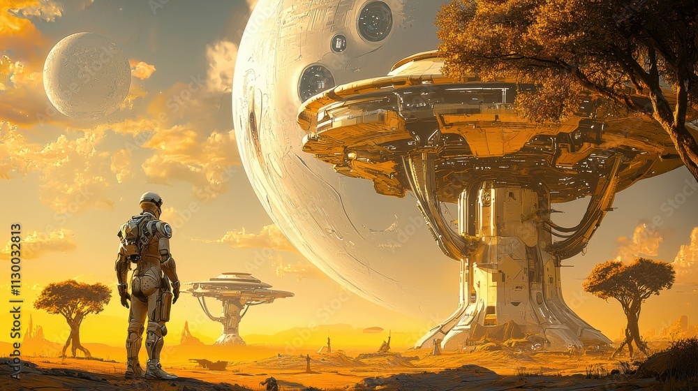 Poster Exploring dual realities in a split landscape high fidelity overlap of surreal worlds fantasy location digital artwork futuristic environment wide angle viewpoint