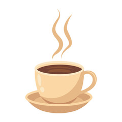 Obraz premium A cup of coffee and rising steam from a hot drink. Vector illustration isolated on white background.