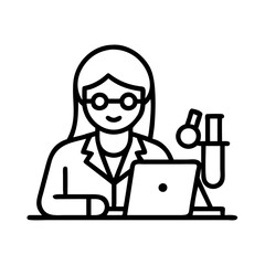 woman working in a lab icon, womens day line art, women&rsquo;s day icon - simple black line art icon of woman working in a lab, symbolizing womens day celebrations  womens day vector art 