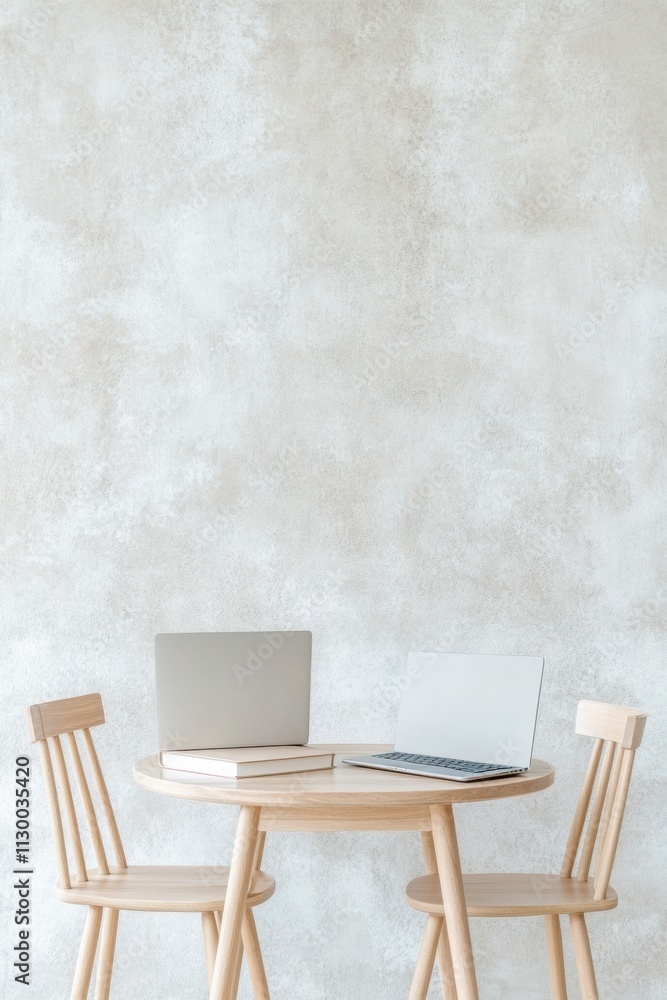 Poster Minimalist Study Setup in a Modern Cafe Environment