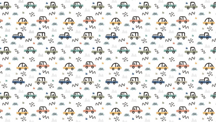 Obraz premium Cute car seamless pattern hand drawn background design