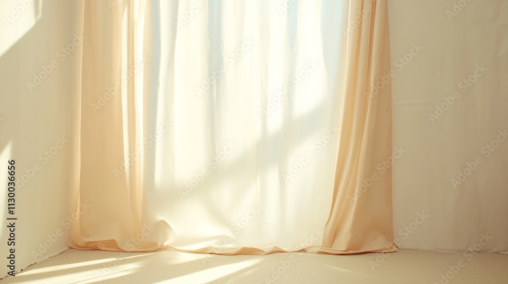 Poster serene minimalism sunlight filtering through translucent curtains
