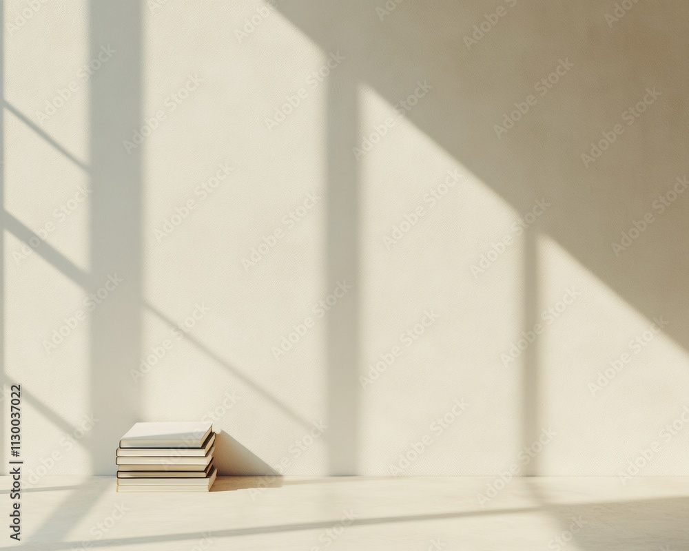 Poster minimalist shadows quiet light on books reflecting abstract serenity
