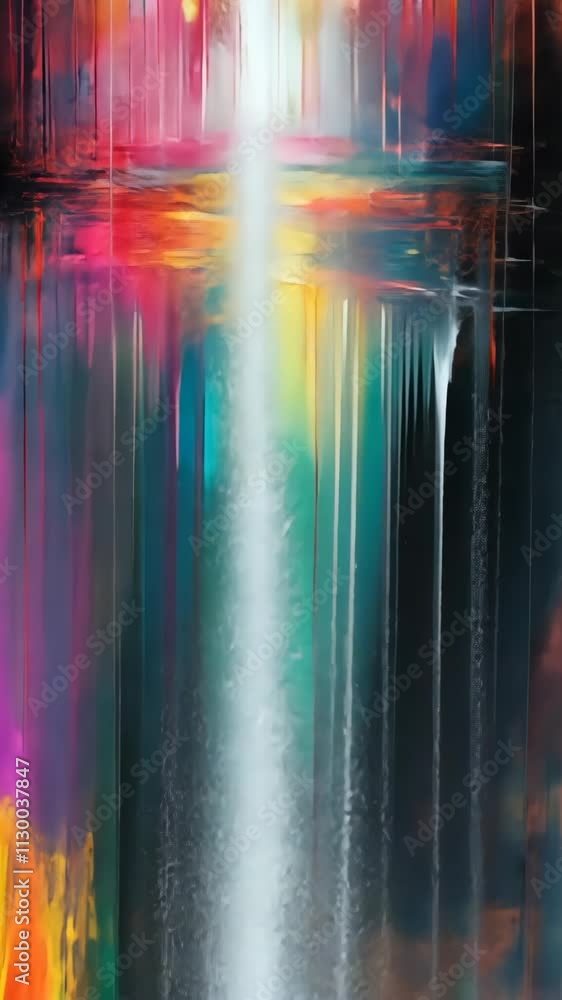 Poster colorful abstract waterfall painting showcasing vibrant hues and flowing textures in a dynamic displ