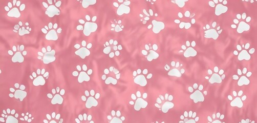 Seamless pattern of dog paw prints in white on a pink background, seamless, animal