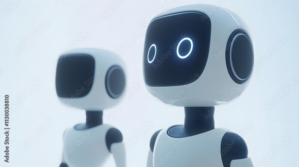 Poster futuristic ai companions: interactive robots demonstrate cutting-edge technology.