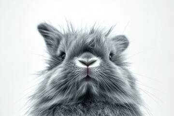 Obraz premium A front facing close up of a fluffy gray rabbit with upright ears