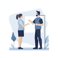 Fototapeta premium People discussing membership in casual gym setting