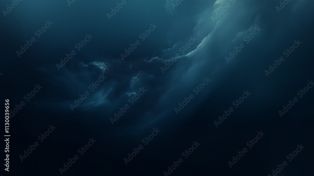 Poster dark blue background with subtle grainy texture, floating dust particles, and low lighting. a soft g