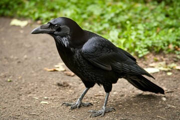 Obraz premium A glossy black crow with its head slightly tilted