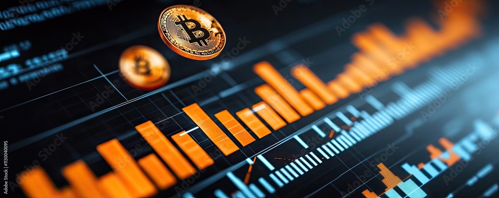 Poster currency value concept. cryptocurrency analysis with bitcoin and financial data visualization chart.