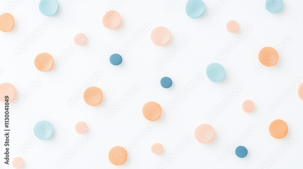 Poster pastel dreams: abstract pattern of soft peach, blue, and beige circles scattered on a surface. a cal