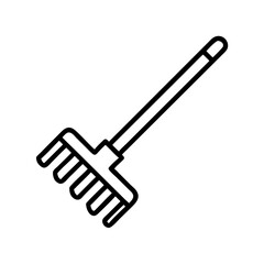 Naklejka premium garden rake icon, spring line art, Spring icon - simple black line art icon of garden rake, symbolizing spring celebrations spring vector art 