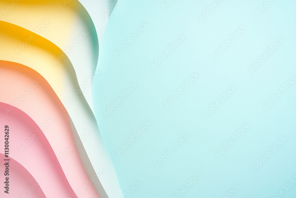 Poster pastel curves abstract geometric layers in minimalist design