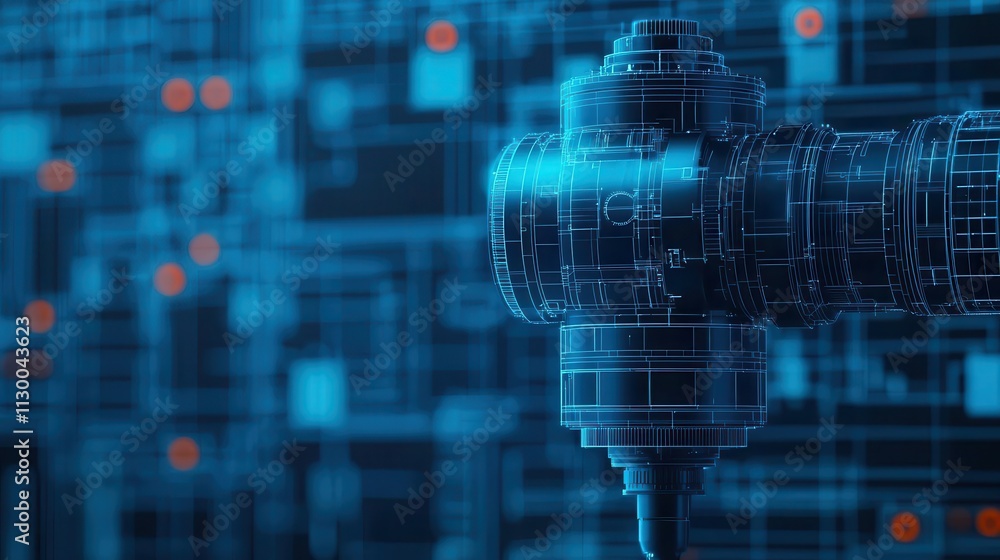 Poster Professional rendering of a robotic mechanism blueprint, minimalist design, clean and futuristic components