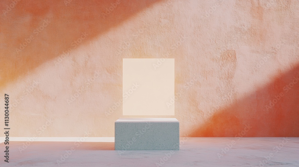 Poster minimalist cube with soft shadows under warm light