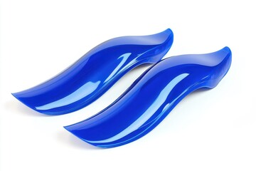 A pair of bright blue swim fins positioned at an angle with overlapping edges