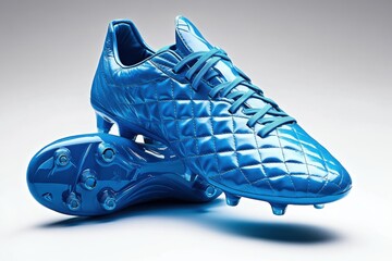 A pair of bright blue soccer cleats featuring a quilted pattern on the upper surface