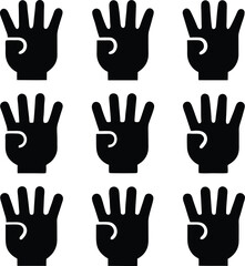 Obraz premium Black & White Vector Graphic of Multiple Hands Showing Number Four | Counting Illustration | Simple Hand Gesture Icon Set