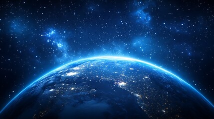 Obraz premium Background of the Earth at night stars and city light