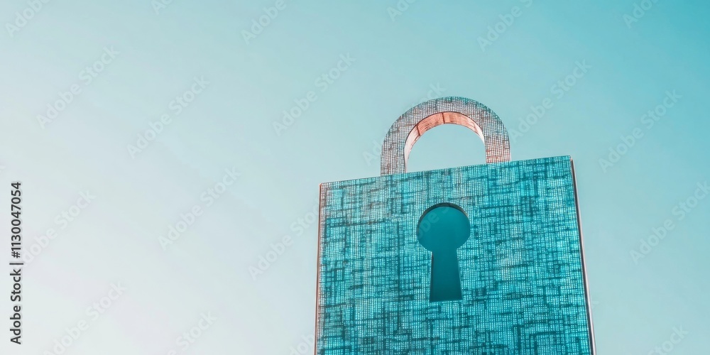 Aufkleber abstract cybersecurity concept digital lock with encrypted codes on building facade