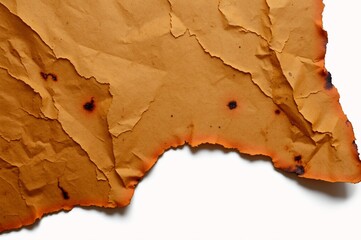 Burnt Texture of Crumpled Brown Paper with Charred Edges