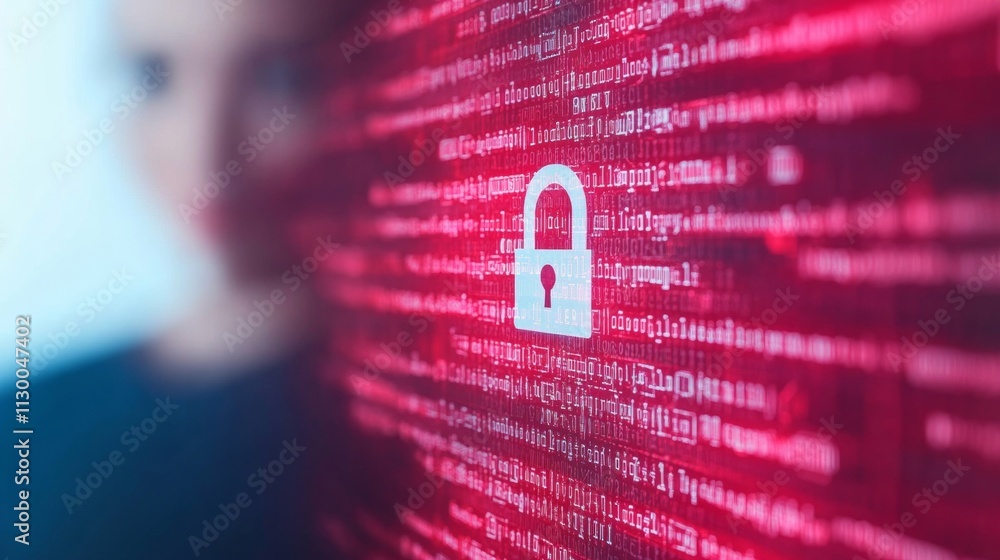 Aufkleber Digital Security Encrypted Padlock on Red Matrix Background
