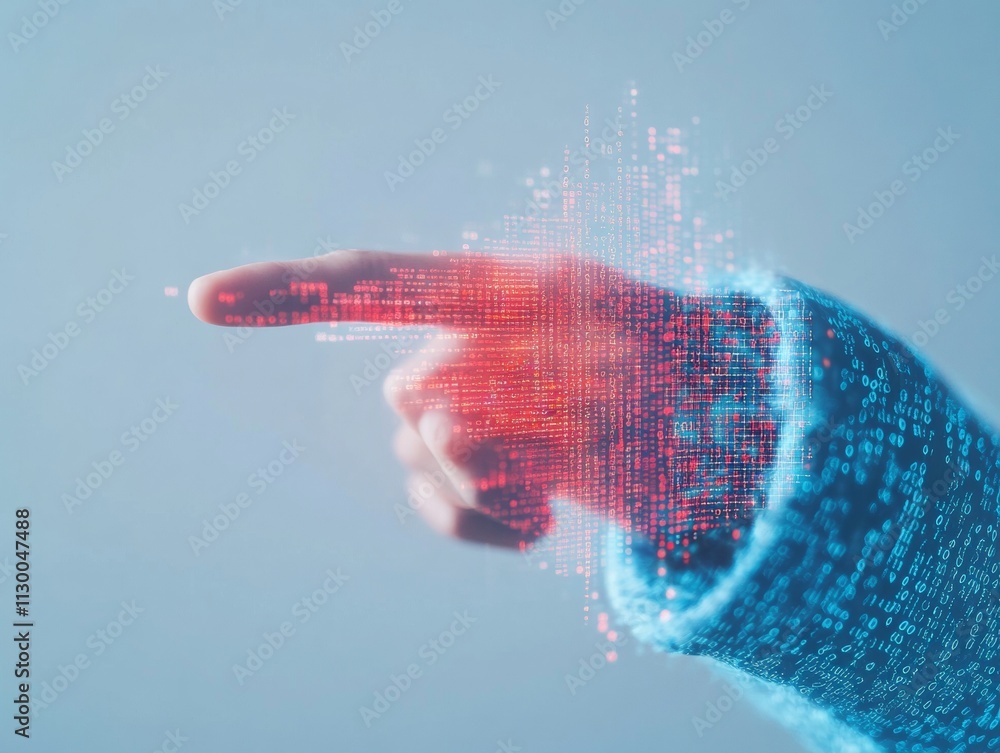 Aufkleber futuristic technology person in reflective suit interacting with digital interface