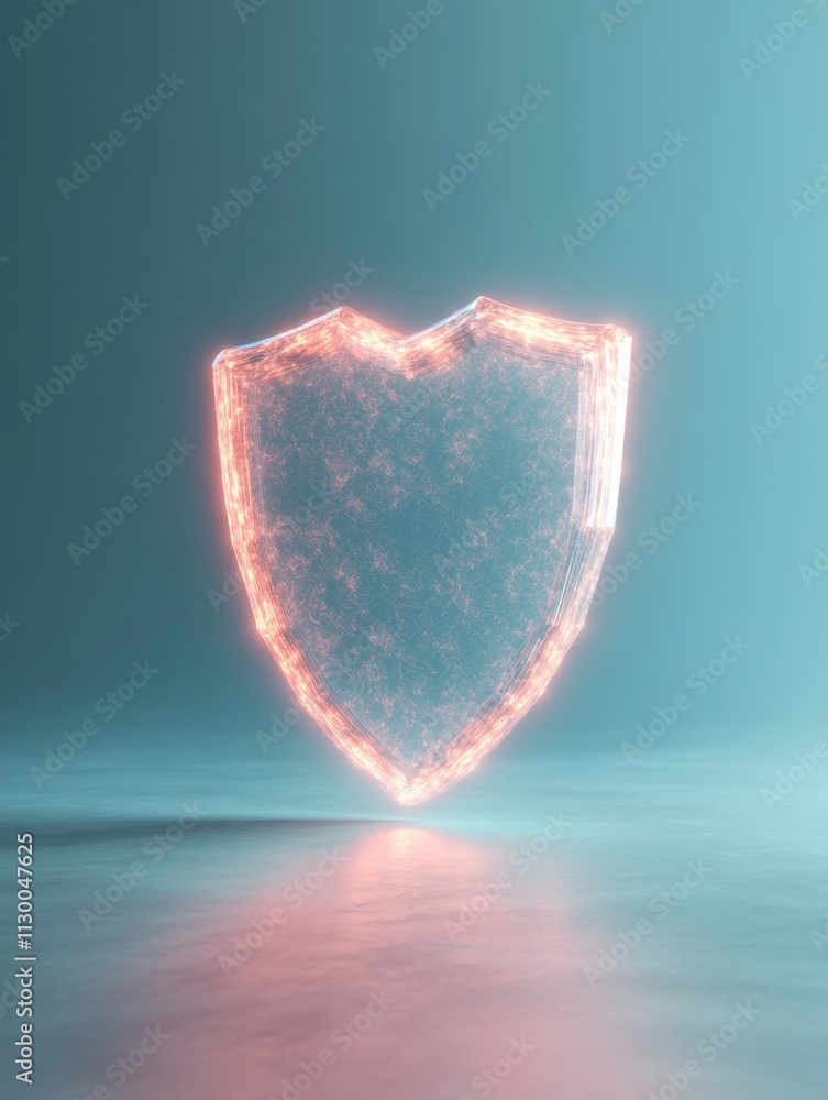 Poster glowing holographic firewall icon in a dim network room - digital security concept