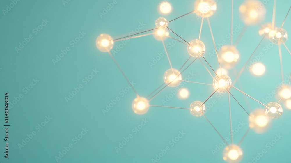 Poster glowing nodes and lines on blue abstract digital connectivity in minimalist tech aesthetic