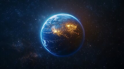 Obraz premium Background of the Earth at night stars and city light