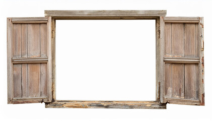 Rustic Open Wooden Window Frame Vintage Old Grunge Isolated