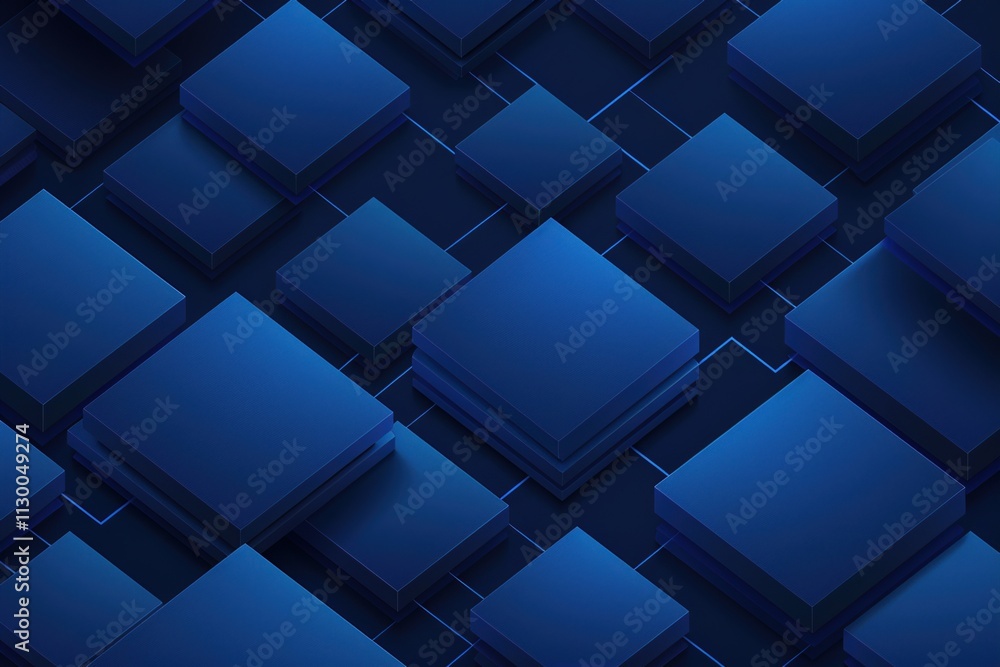 Wall mural abstract blue geometric shapes layered together in a dynamic pattern.
