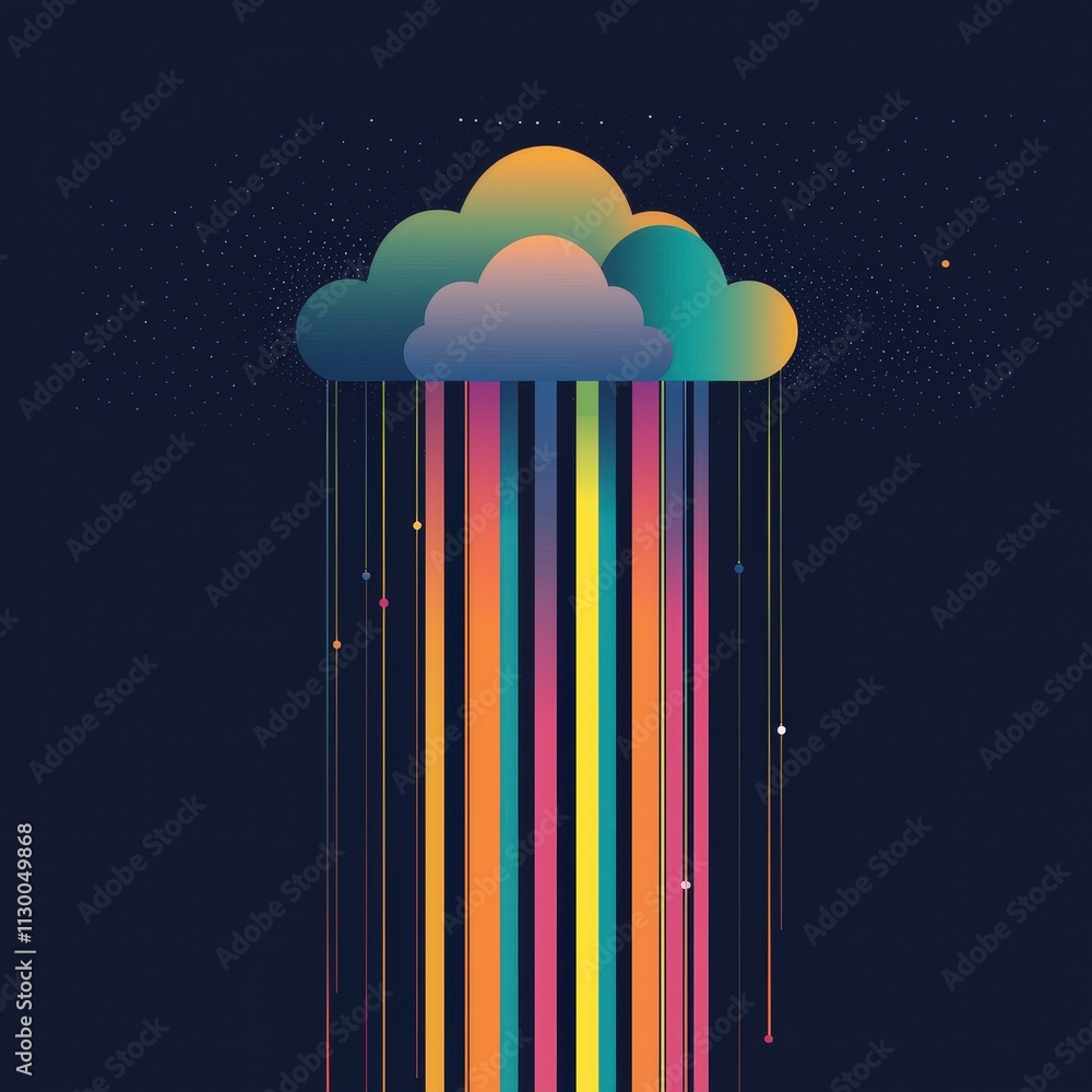 Poster a cloud computing scene with ai beams scanning files from various devices.