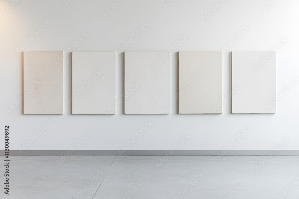Poster Minimalist Wall Display of Untitled Abstract Paintings in Soft Light Gallery Setting