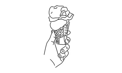 Fototapeta premium line art of hand holding ice cream illustration
