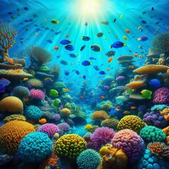 Obraz premium Vibrant Coral Reef Underwater Scene An underwater paradise teemi