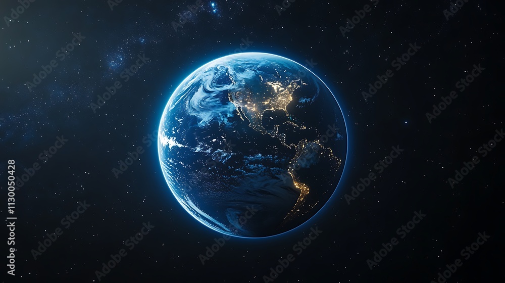 Wall mural Background of the Earth at night stars and city light